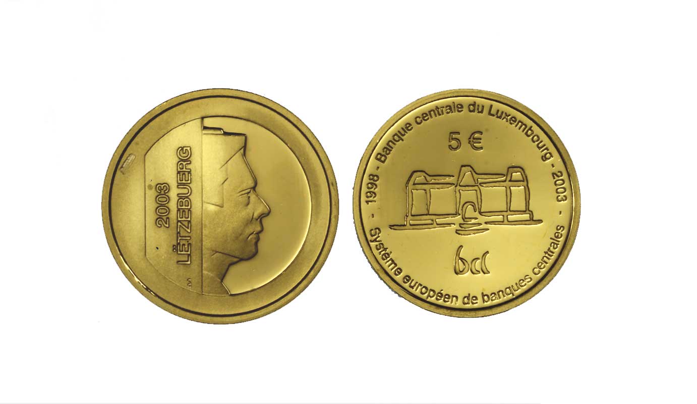"25 Banca del Lussemburgo" - 5 euro gr. 6,22 in oro 999/000