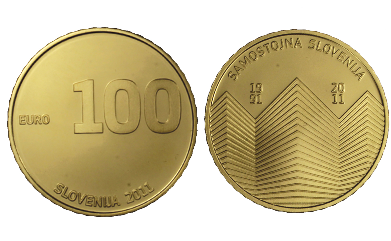 100 euro "20 Anniversario dell' Indipendeza" gr. 7,00 in oro 900/000