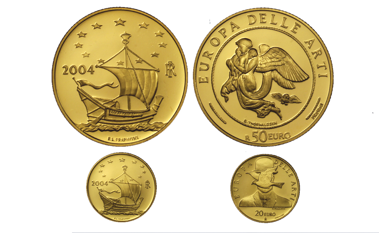 "Europa delle Arti: Belgio e Danimarca" - Euro 20,00 e 50,00 gr. 22,57 in oro 900/000 senza conf.