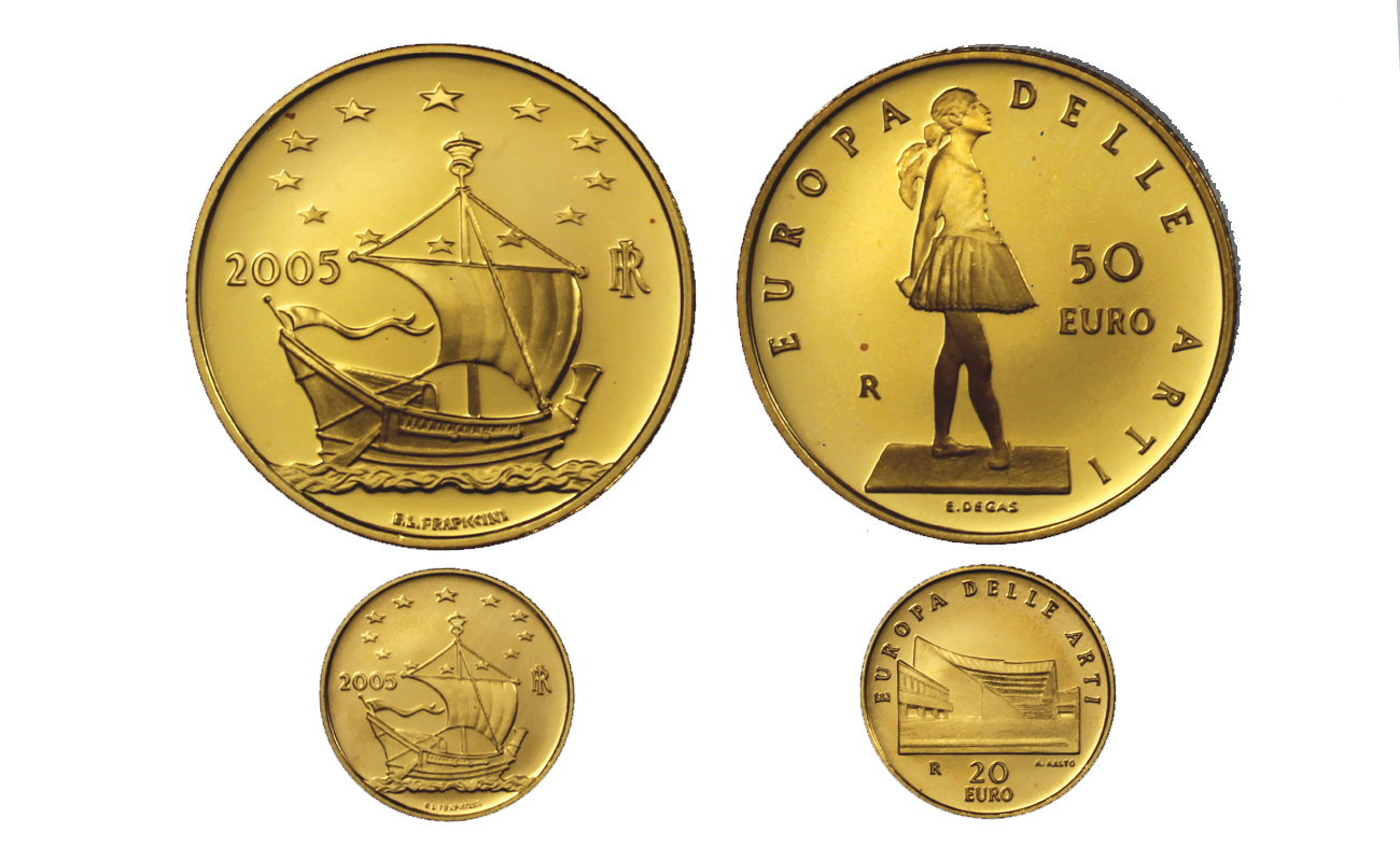 "Europa delle Arti: Finlandia-Francia" - Euro 20,00 e 50,00 gr. 22,57 in oro 900/000 senza conf.
