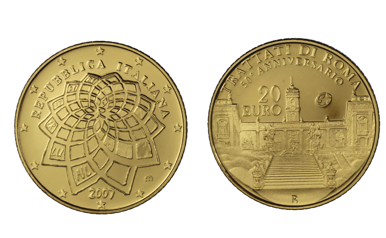 "Trattati di Roma" - 20,00 euro gr. 6,45 in oro 900/ - senza confezione