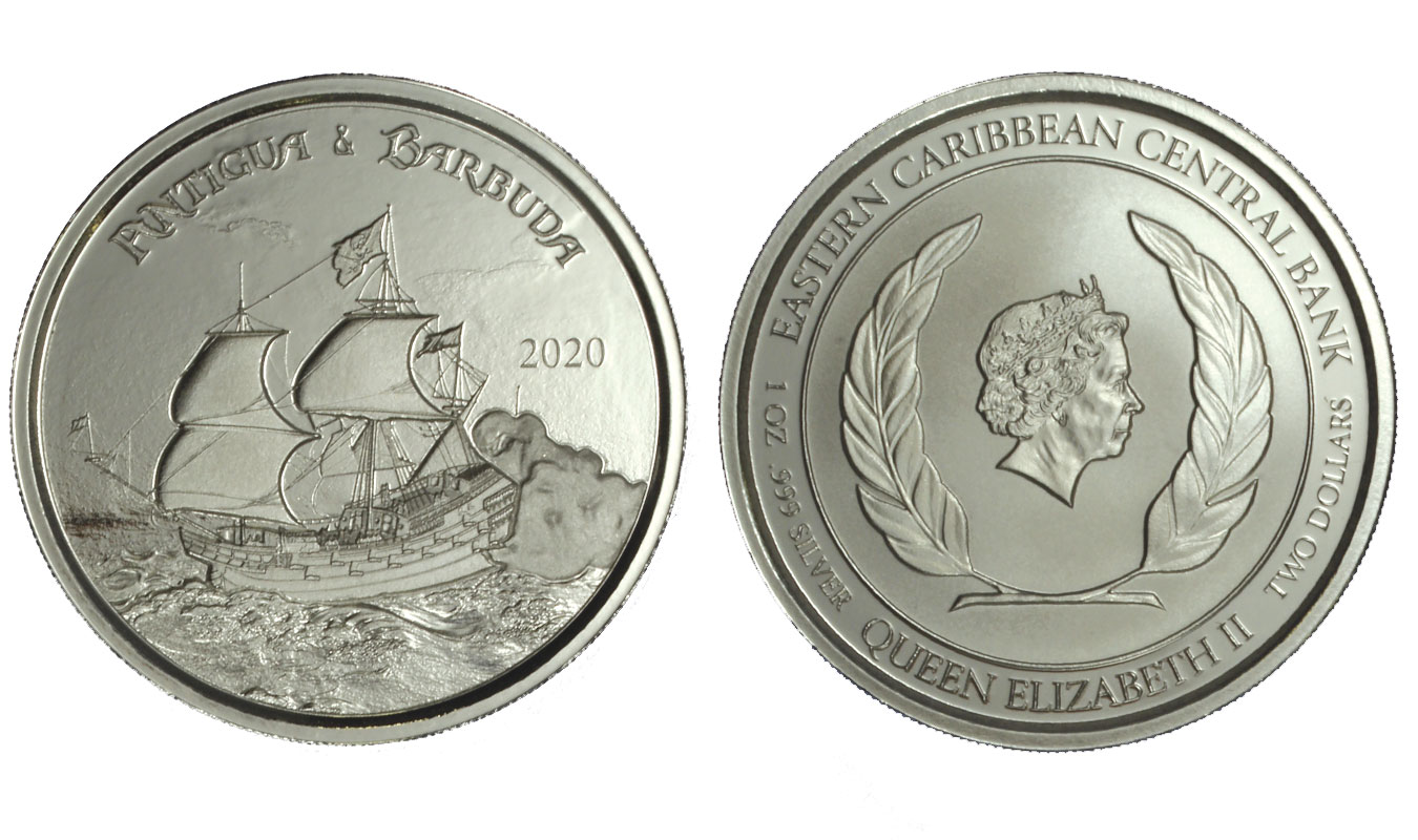 "Veliero pirata" - moneta da 2 dollari (1 oncia) gr. 31,10 in ag. 999/000
