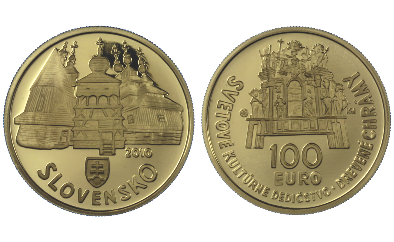 "Chiese in legno dei Carpazi" - 100 euro gr. 9,50 in oro 900/000