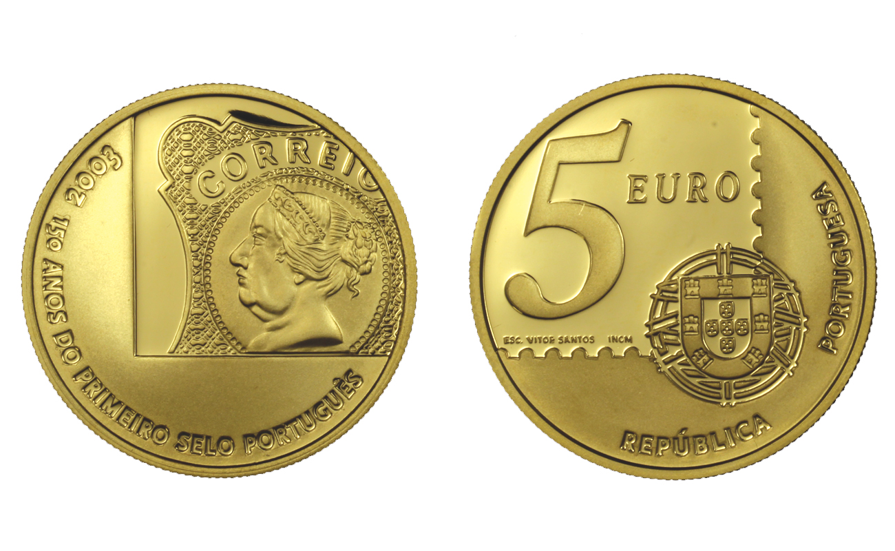 "150 1 Francobollo portoghese" - 5 Euro gr. 17,50 in oro 917/000