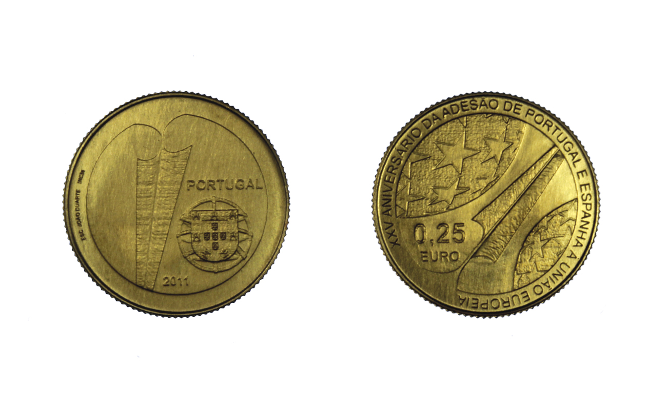 "25 Adesione di Portogallo e Spagna alla UE" - 1/4 di Euro gr. 1,56 in oro 999/000 
