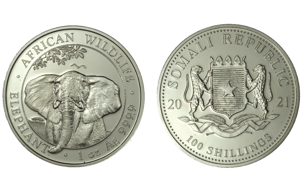 "Elefante" - moneta da 100 Scellini gr. 31,10 in ag.999/000