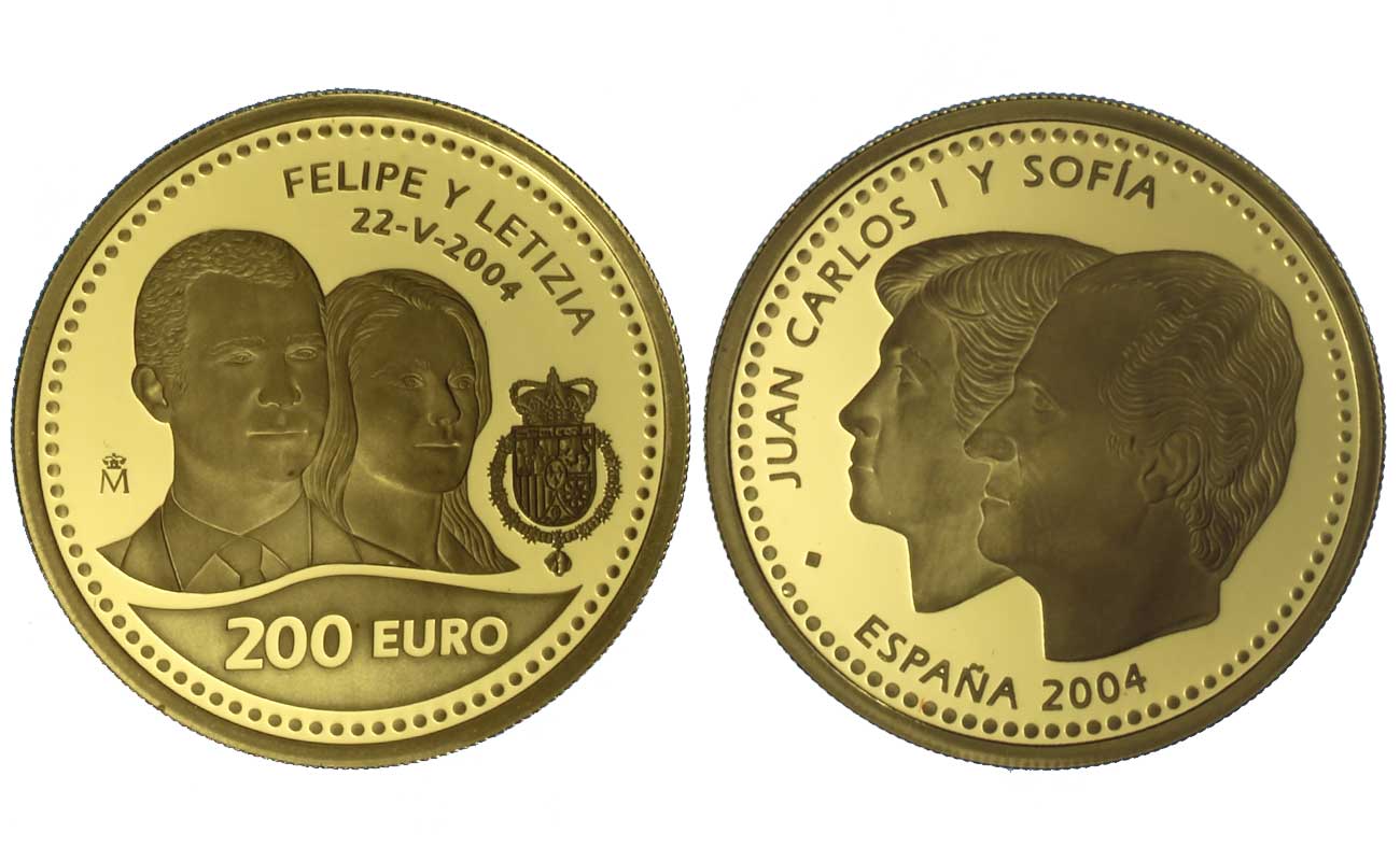 "Matrimonio Reale tra il Principe Felipe e Letizia" - 200 Euro gr. 13,50 in oro 999/000