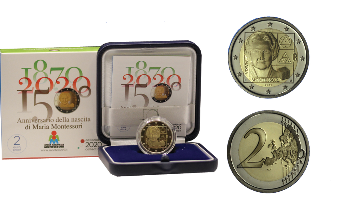 "Anniversario della nascita di Maria Montessori" - moneta da 2 euro in confezione ufficiale