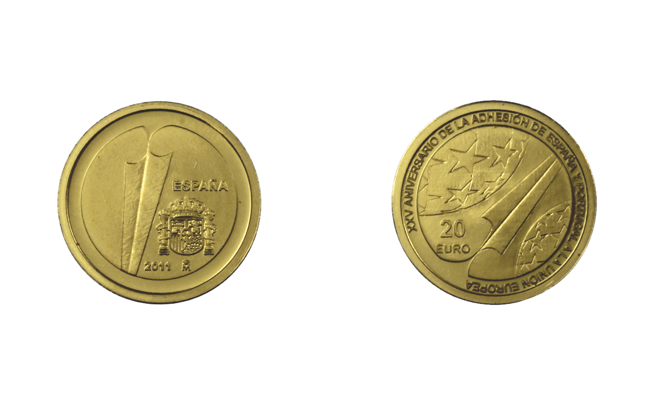 "25 Adesione di Spagna e Portogallo alla UE" - 20 Euro gr. 1,24 in oro 999/000