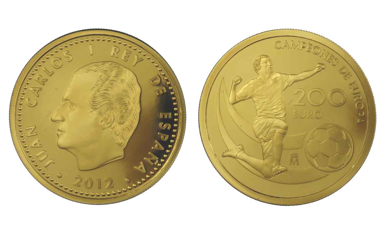 "Spagna vincitrice degli Europei di calcio" - 200 Euro gr. 13,50 in oro 999/000