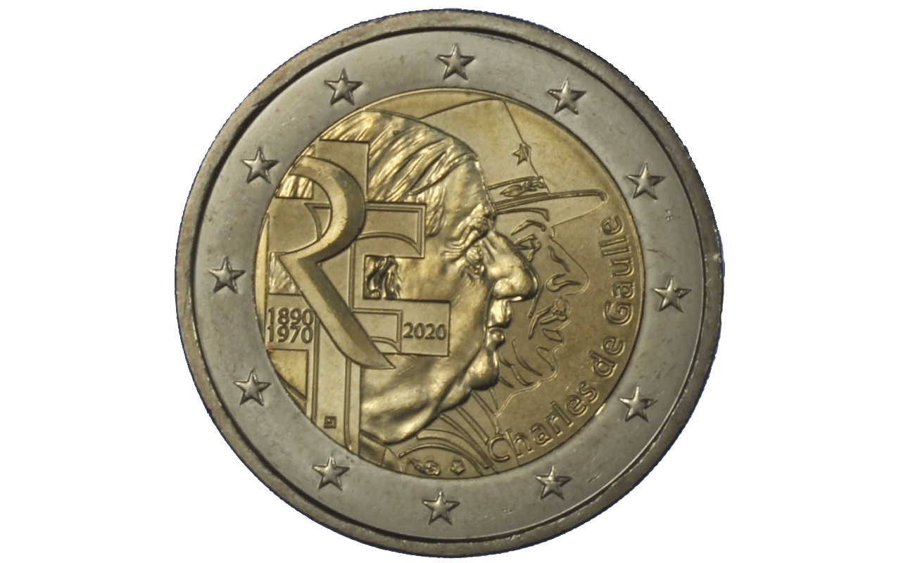 "50 anniversario della morte di Charles de Gaulle e 80 anniversario dell'Appello del 18 giugno" - moneta da 2 euro