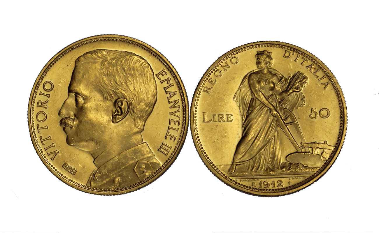 "Aratrice" - 50 lire gr. 16.13 in oro 900/