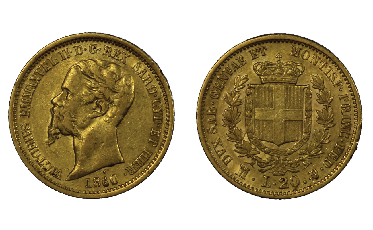 Vittorio Emanuele II - 20 lire zecca di Milano gr.6,45 in oro 900/