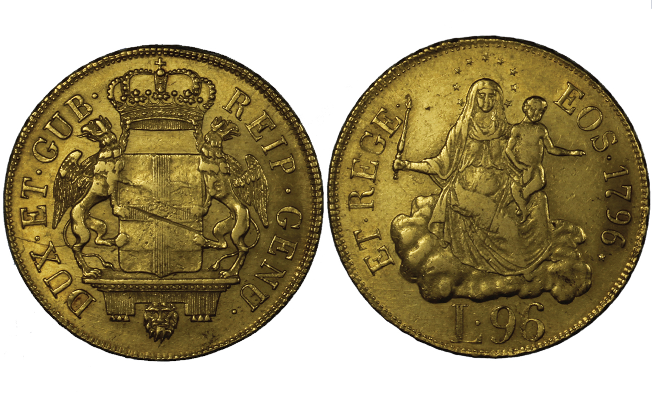 96 lire in oro - D/stemma - R/Madonna con bambino