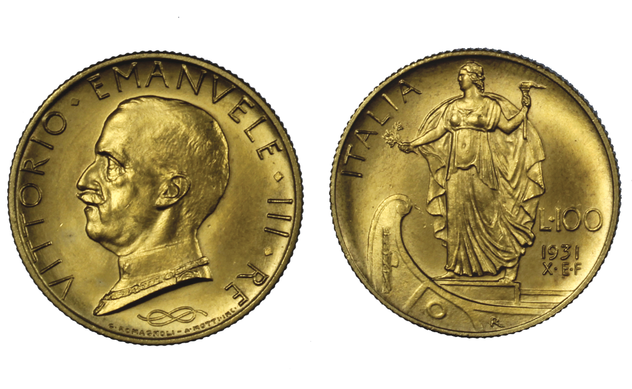 "Italia su Prora" - 100 Lire gr.8,80 in oro 900/