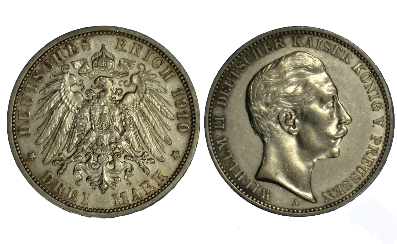 Prussia - Guglielmo II - 3 marchi gr. 16,67 in ag. 900/000