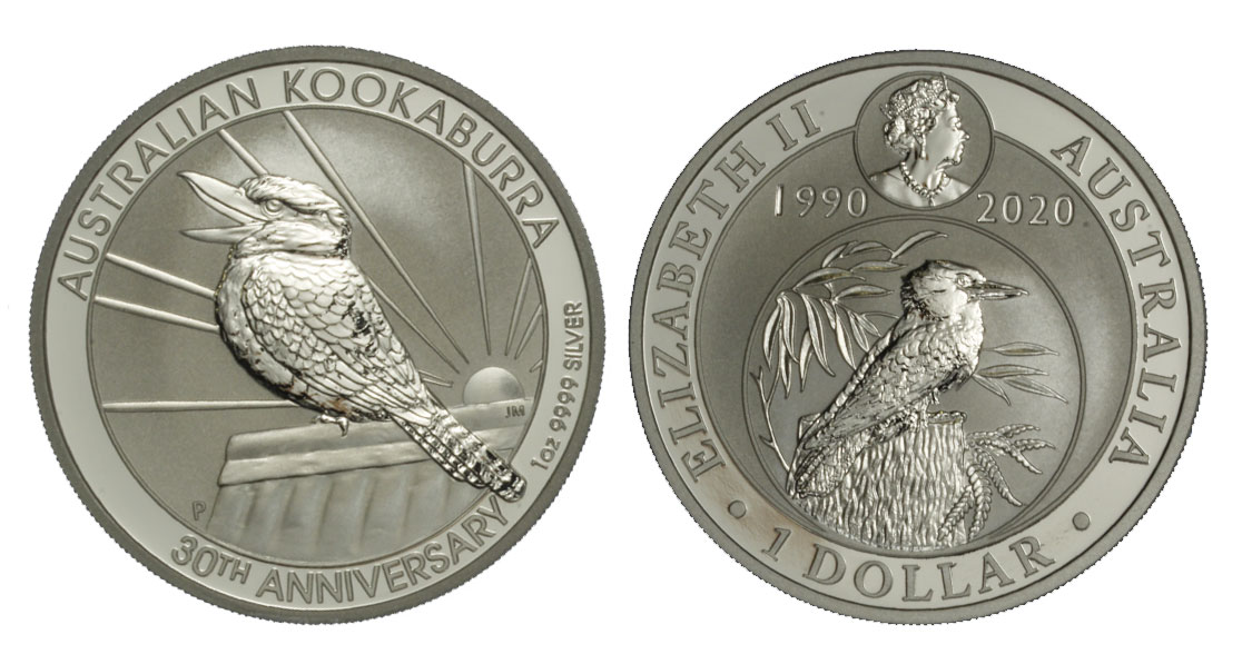 Kookaburra trentennale dollaro gr. 31,103 in ag. 999/000 - Lotto di 10 pezzi 