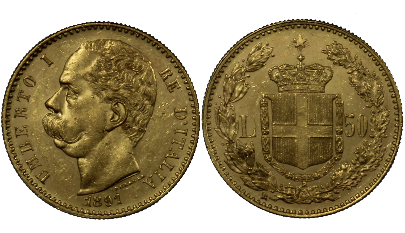 Re Umberto I - 50 lire gr.16.12 in oro 900/