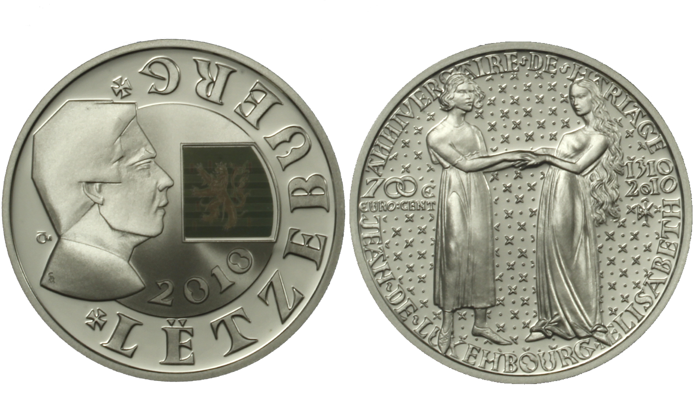 "700 Ann. del matrimonio tra Jean de Luxembourg e Elisabetta di Boemia" - 700 cent gr. 20,00 in ag. 925/000 senza confezione originale
