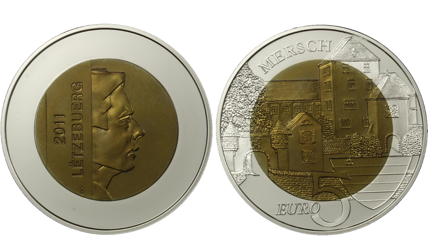 "Castelli: Mersch" - 5 euro gr. 16,60 in ag. 925/000 e niobio senza confezione originale