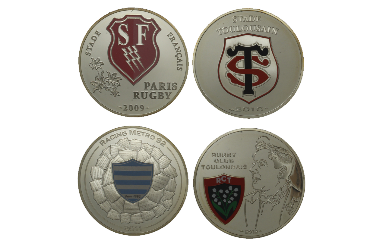 "Stadi del Rugby" - lotto da 4 monete da 10 euro gr. complessivi 88,80 in ag. 900/000 