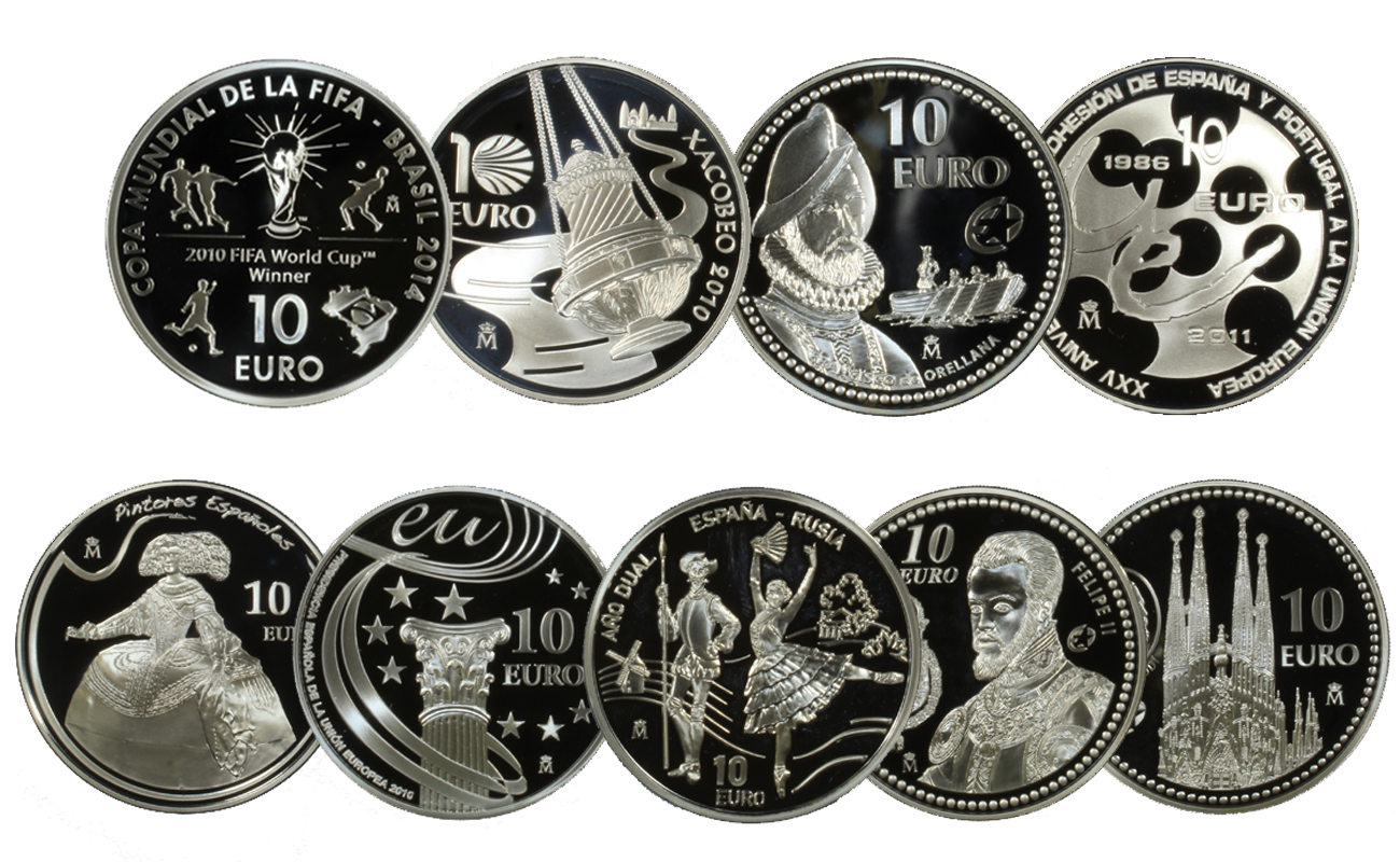 "Soggetti diversi" - lotto da 10 monete da 10 euro gr. 27,00 cad. in ag. 925/000