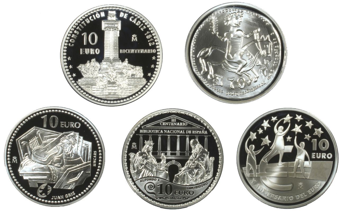 "Soggetti diversi" - lotto da 5 monete da 10 euro gr. complessivi 135,00 in ag. 925/000 