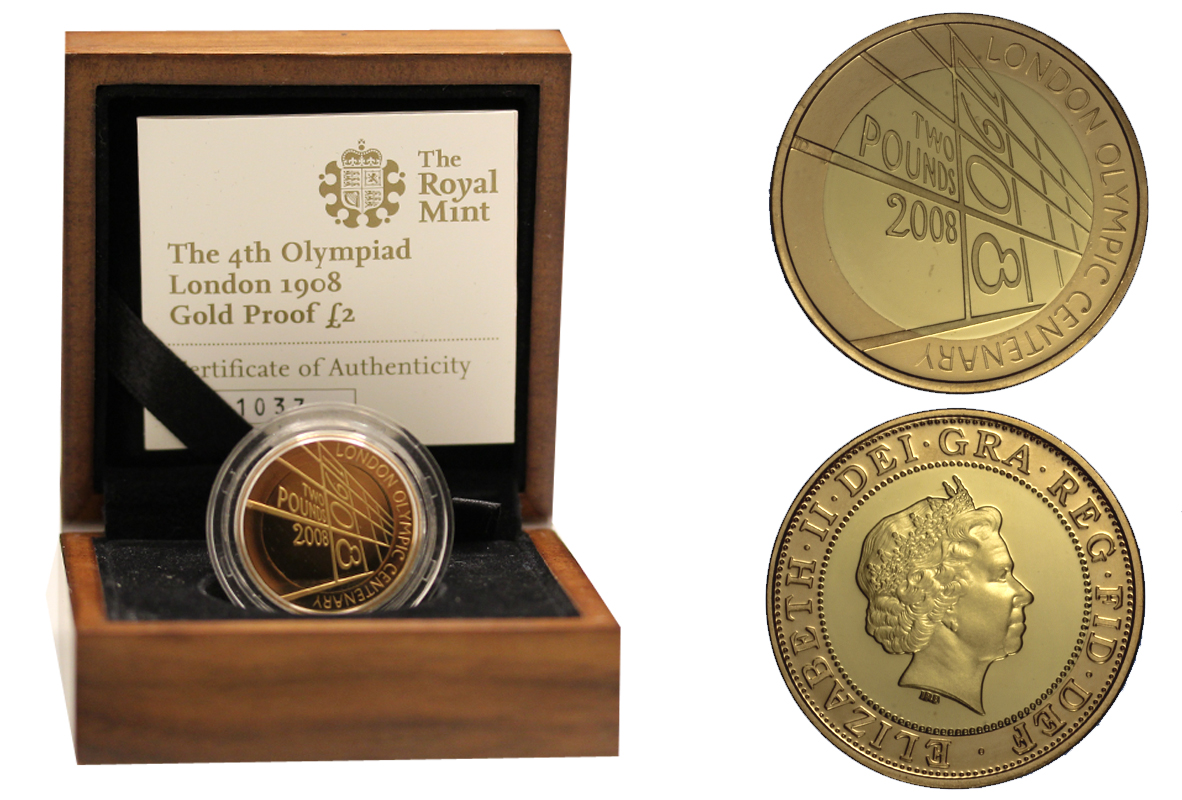 Centenario Olimpiadi di Londra -  2 pounds gr. 15,98 in oro 917/00 con confezione originale