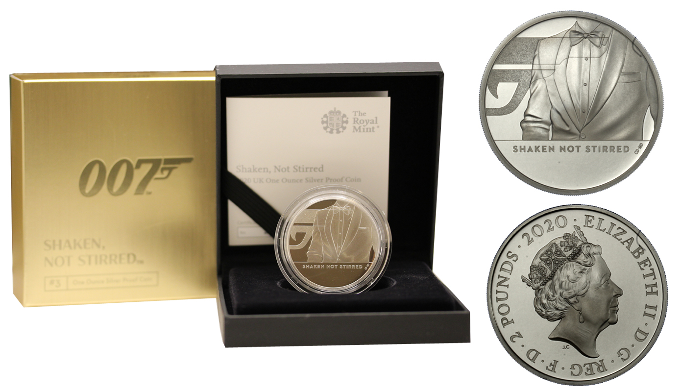 "James Bond - 3a emissione " - Moneta da 2 sterline gr. 31,20 in ag 999/000