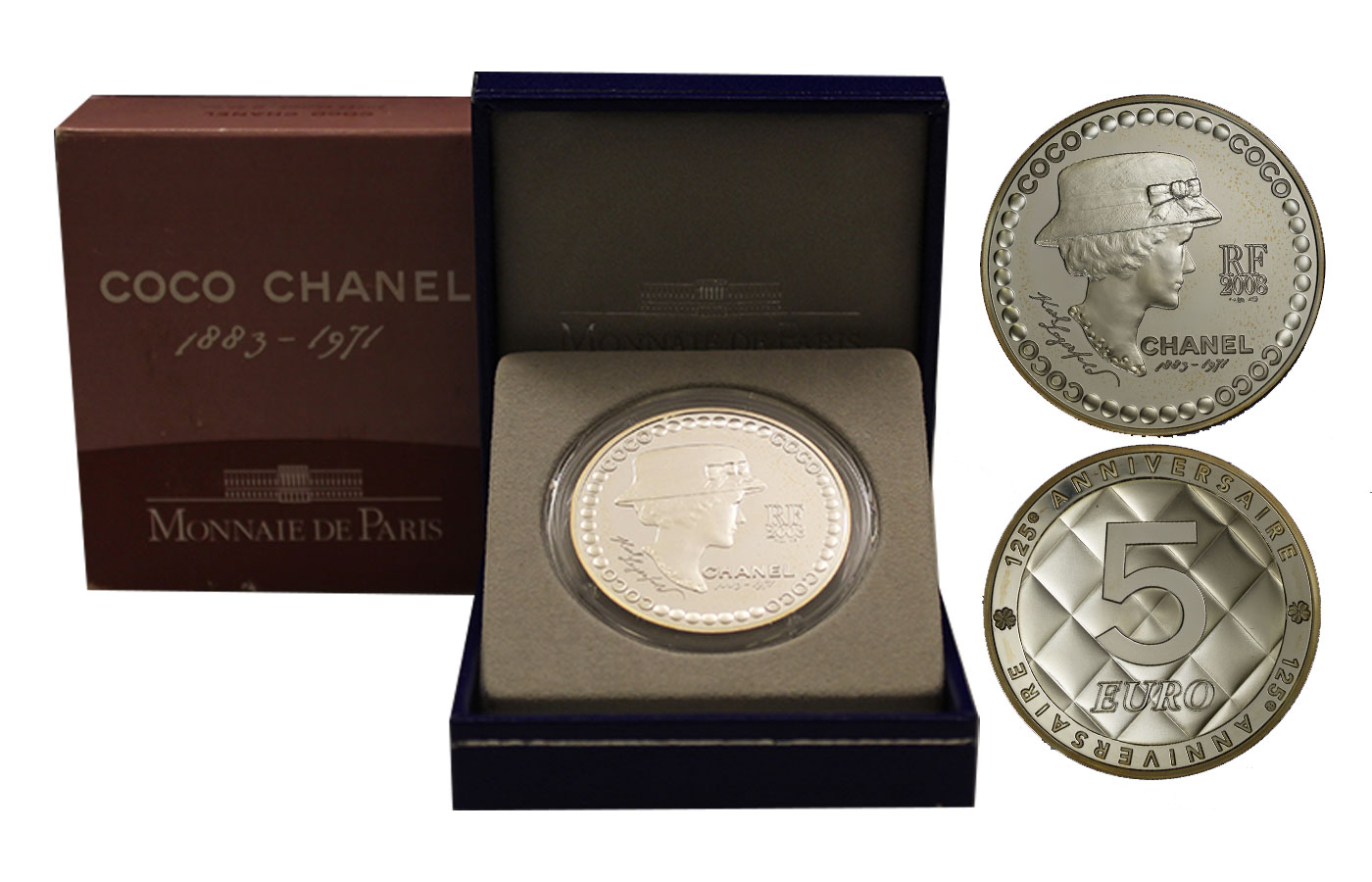 "Coco Chanel" - 5 Euro gr. 22,20 in arg. 900/ - In conf. originale