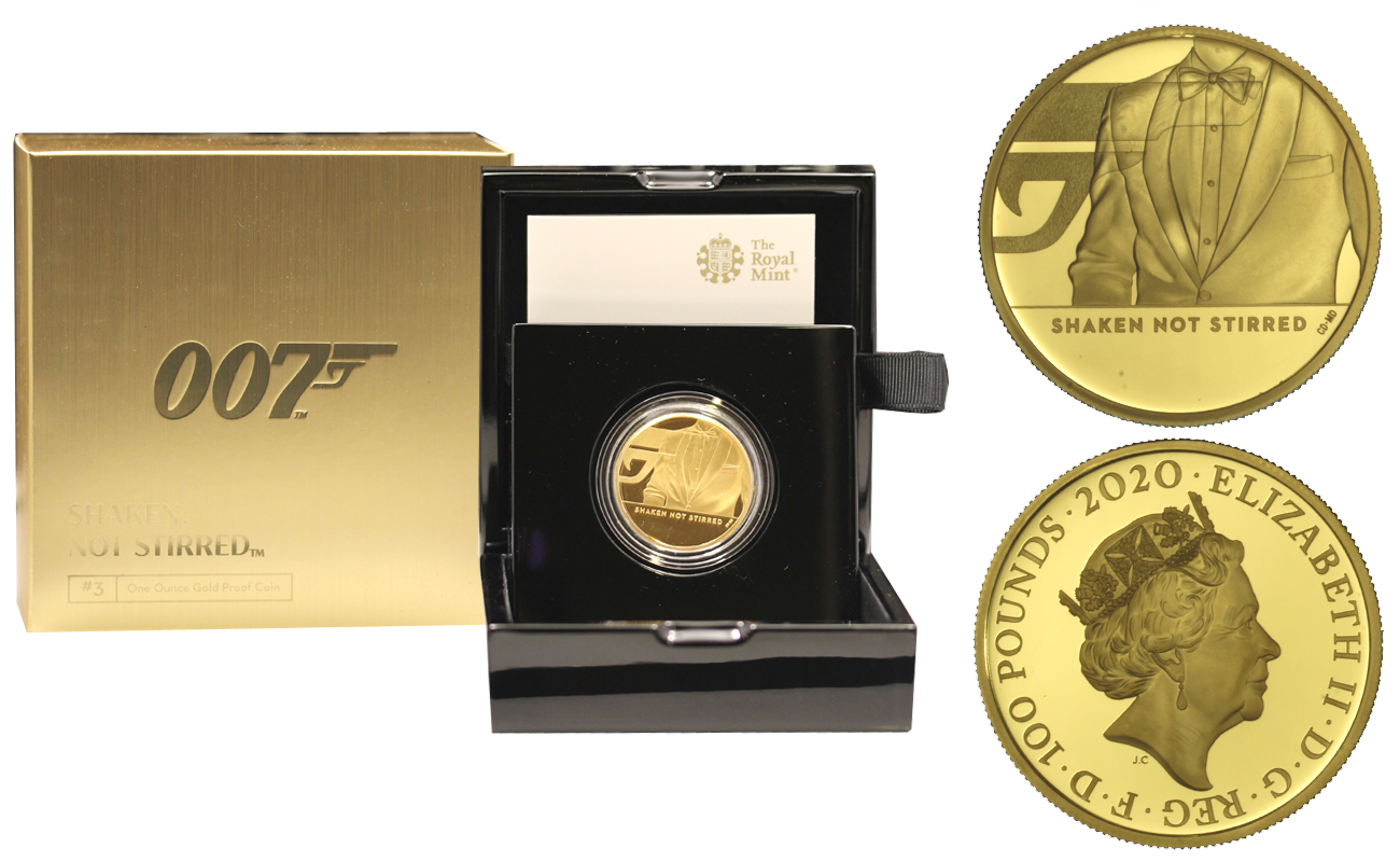 "James Bond - 3a emissione" - 100 pounds gr. 31,21 in oro 999/000 - Tiratura  350 pezzi