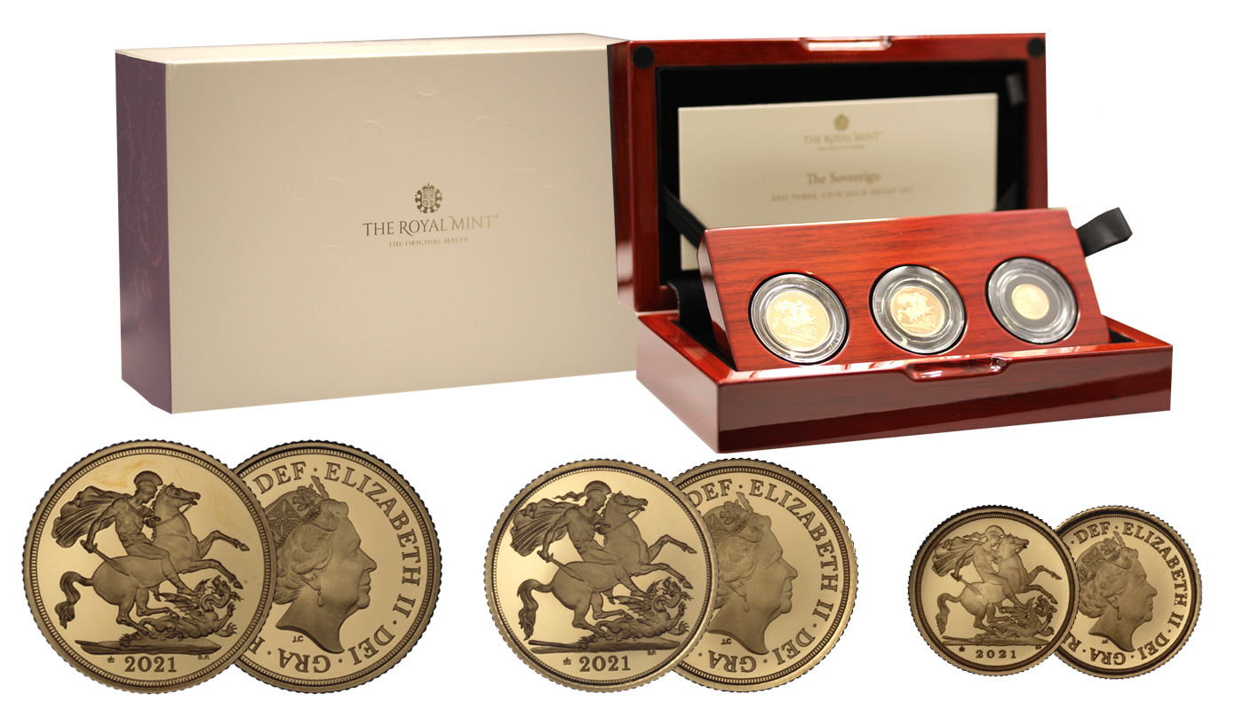 Set di 3 monete (1,1/2 e 1/4 di sterlina) gr. 13,97 in oro 917/000 Ed. limitata per il 95 compleanno della Regina monogramma speciale