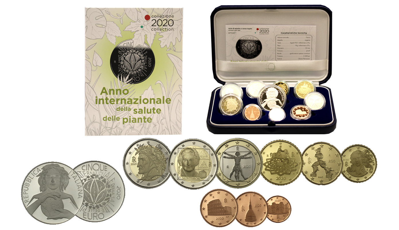 Serie completa di 10 monete con 5 euro commemorativo "Anno Internazionale della salute delle piante"