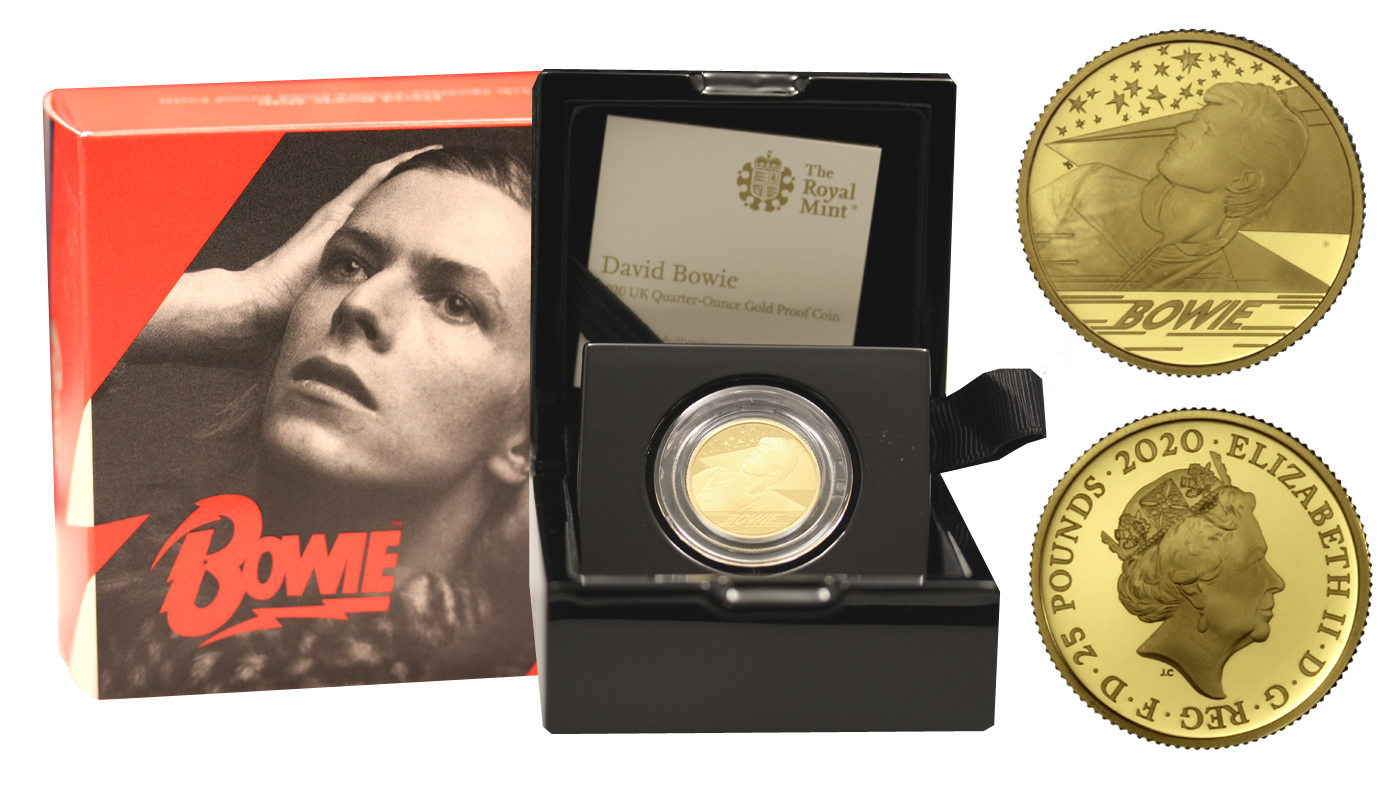 "Music Legends: David Bowie" - Regina Elisabetta II - 25 Pounds gr. 7,80 in oro 999/ - Tiratura 1300 pezzi