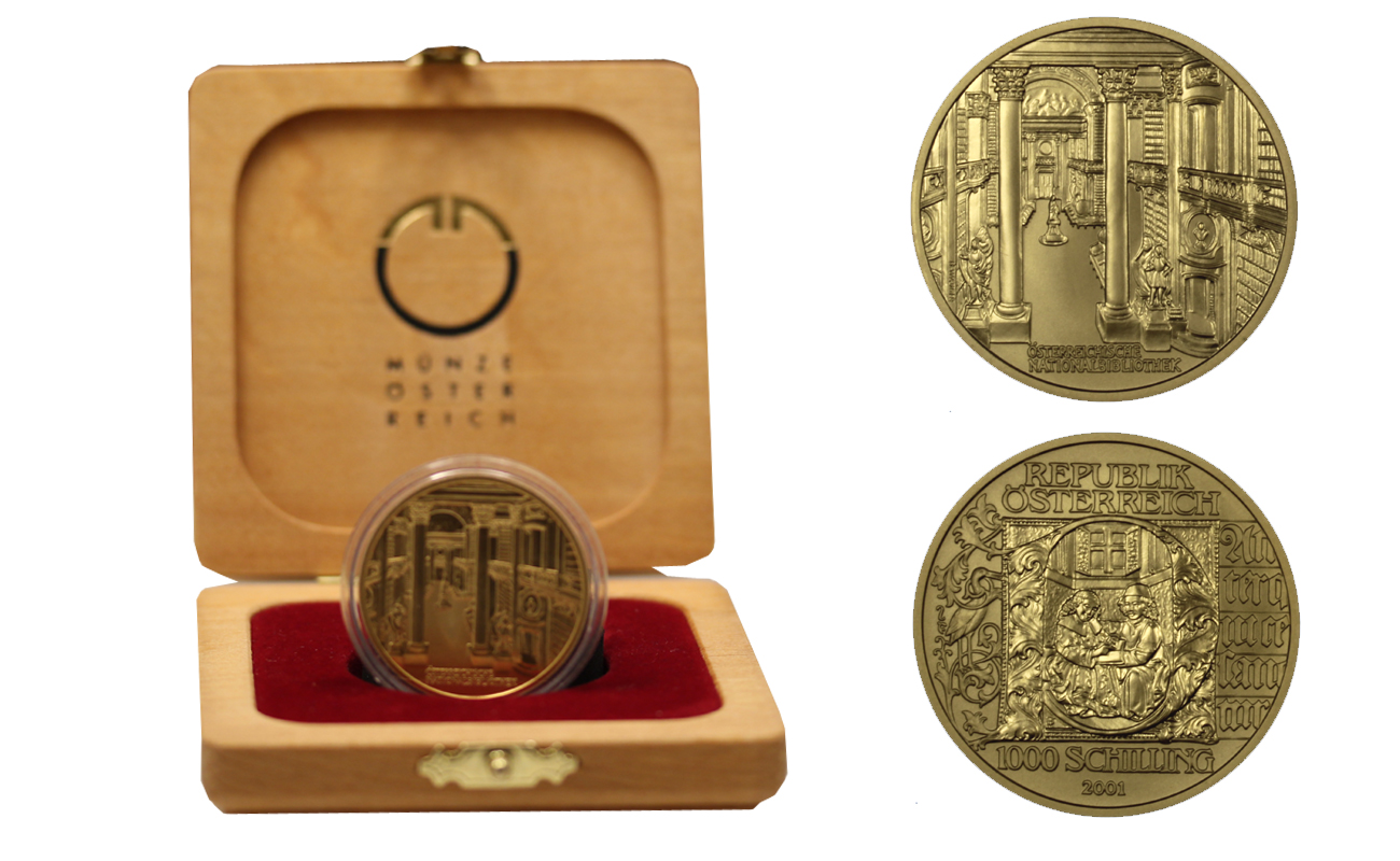 "Libreria Nazionale" - 1000 scellini gr. 16,22 in oro 986/°°° - conf. originale senza certificato di garanzia