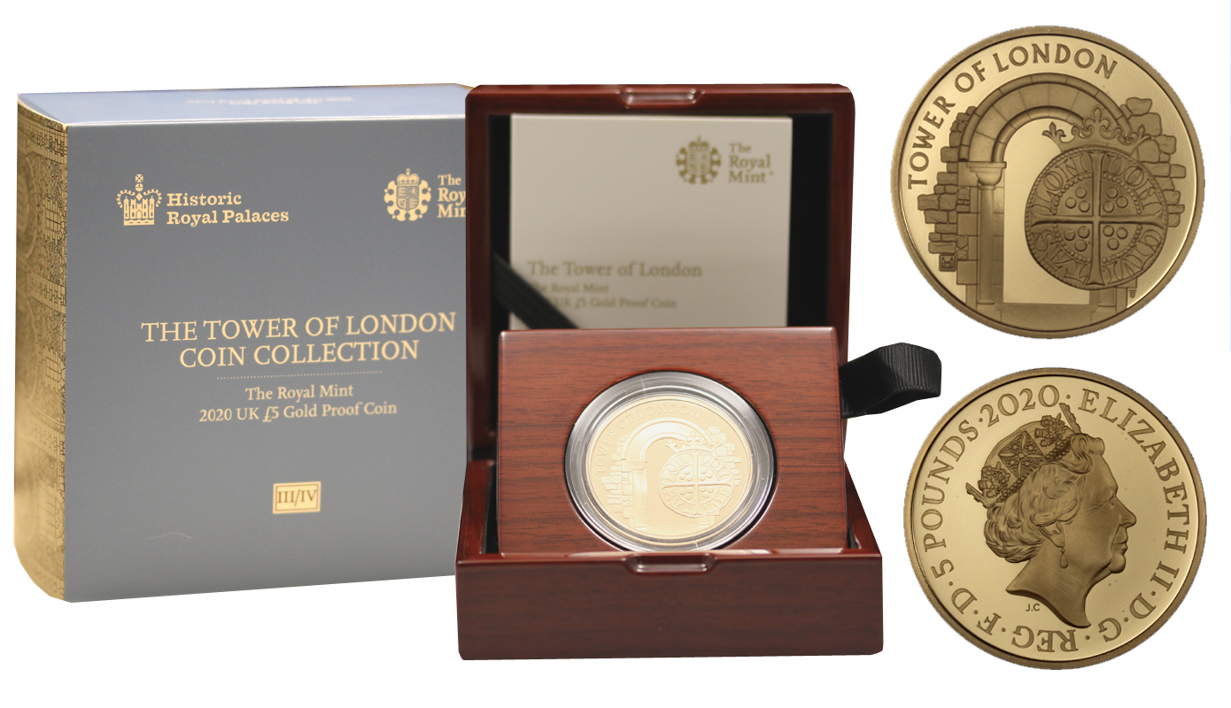 "The Tower of London III - Royal Mint" - 5 sterline gr. 39,94 in oro 917/000 - Tiratura 135 pezzi 