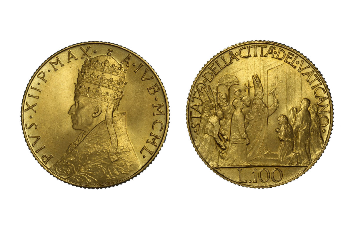 Papa Pio XII - "anno santo" - 100 lire gr. 5,19 in oro 900/