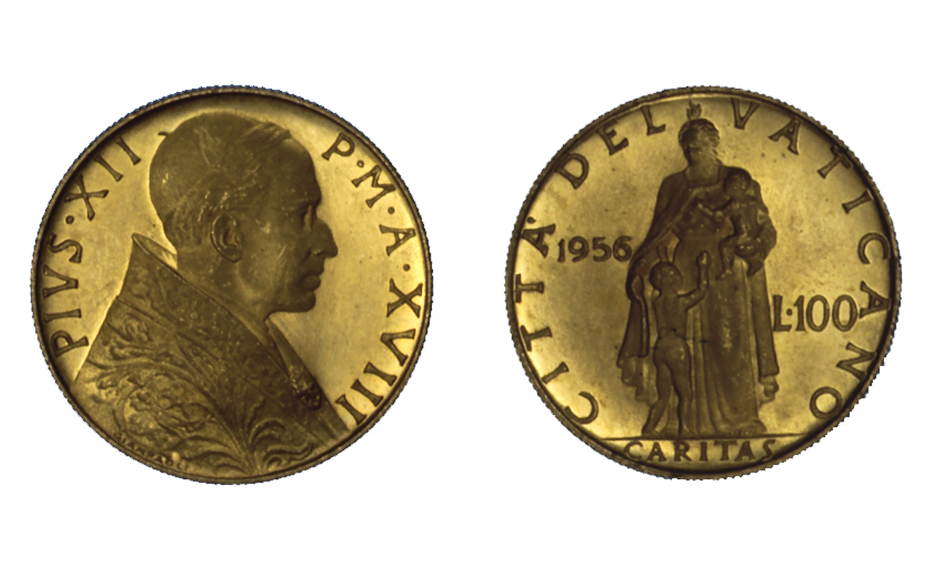 Papa Pio XII - 100 lire gr. 5,19 in oro 900/