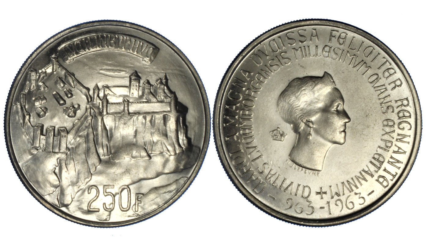 Millennio Citt di Lussemburgo- 250 franchi gr. 25,00 in ag. 835/000 