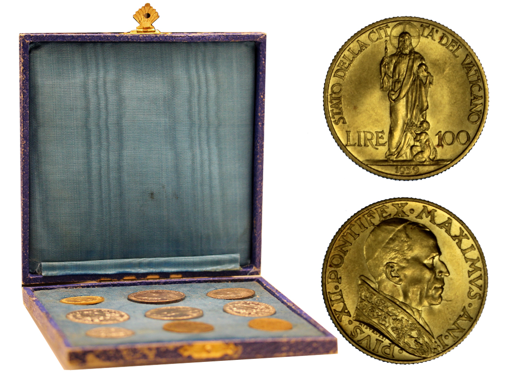 Serie completa con 100 Lire gr.5,19 in oro 900/ - scatola rovinata
