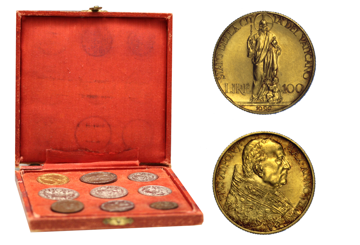 Serie completa con 100 Lire gr.8,80 in oro 900/ - scatola rovinata 
