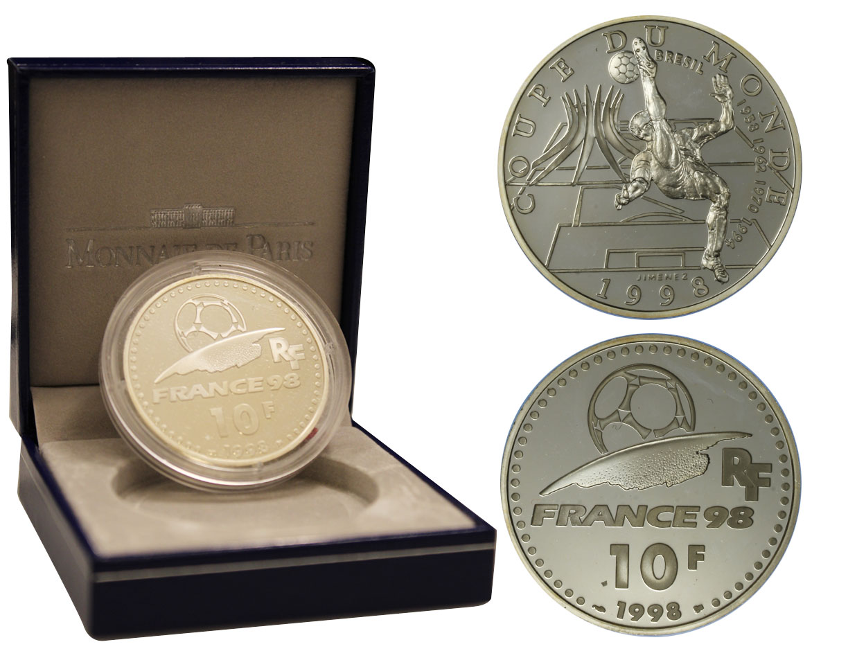 Coppa del mondo Brasile - Moneta da 10 franchi gr.21,16 in ag.900/000 