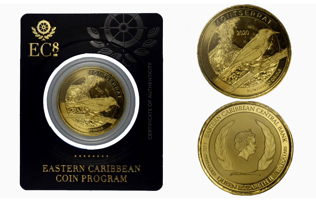 "Oriolo di Montserrat" - 10 dollari gr. 31,103 in oro 999/000 - blister originale - Tiratura 2500 pezzi