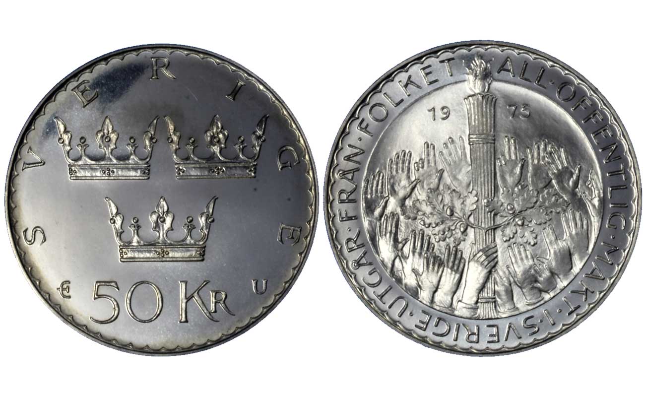 Carlo XVI Gustavo- 50 corone gr.27,03 in ag 925/000 