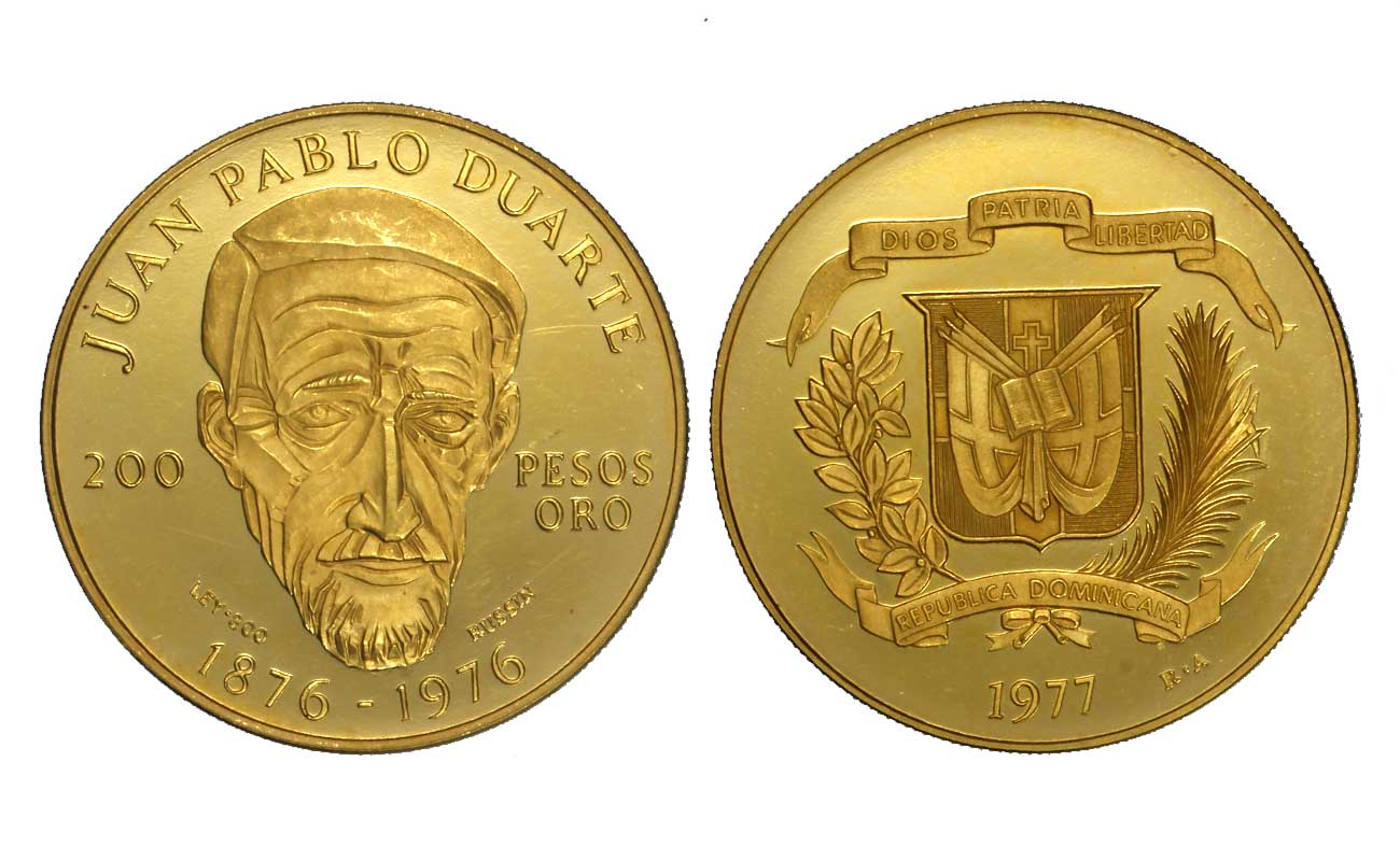 "Juan Pablo Duarte" - 200 pesos gr. 31,00 in oro 800/000