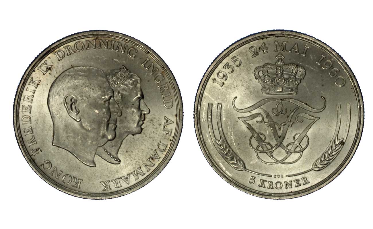 Federico IX - 5 corone gr. 17.00 in ag. 800/000