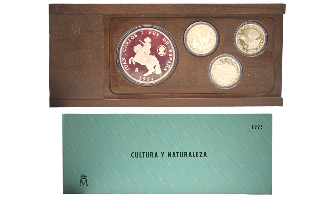"Cultura e Natura" - Set di 4 Monete da 2.000, 5.000 e 10.000- Pesetas gr.274,75 in ag.925/000