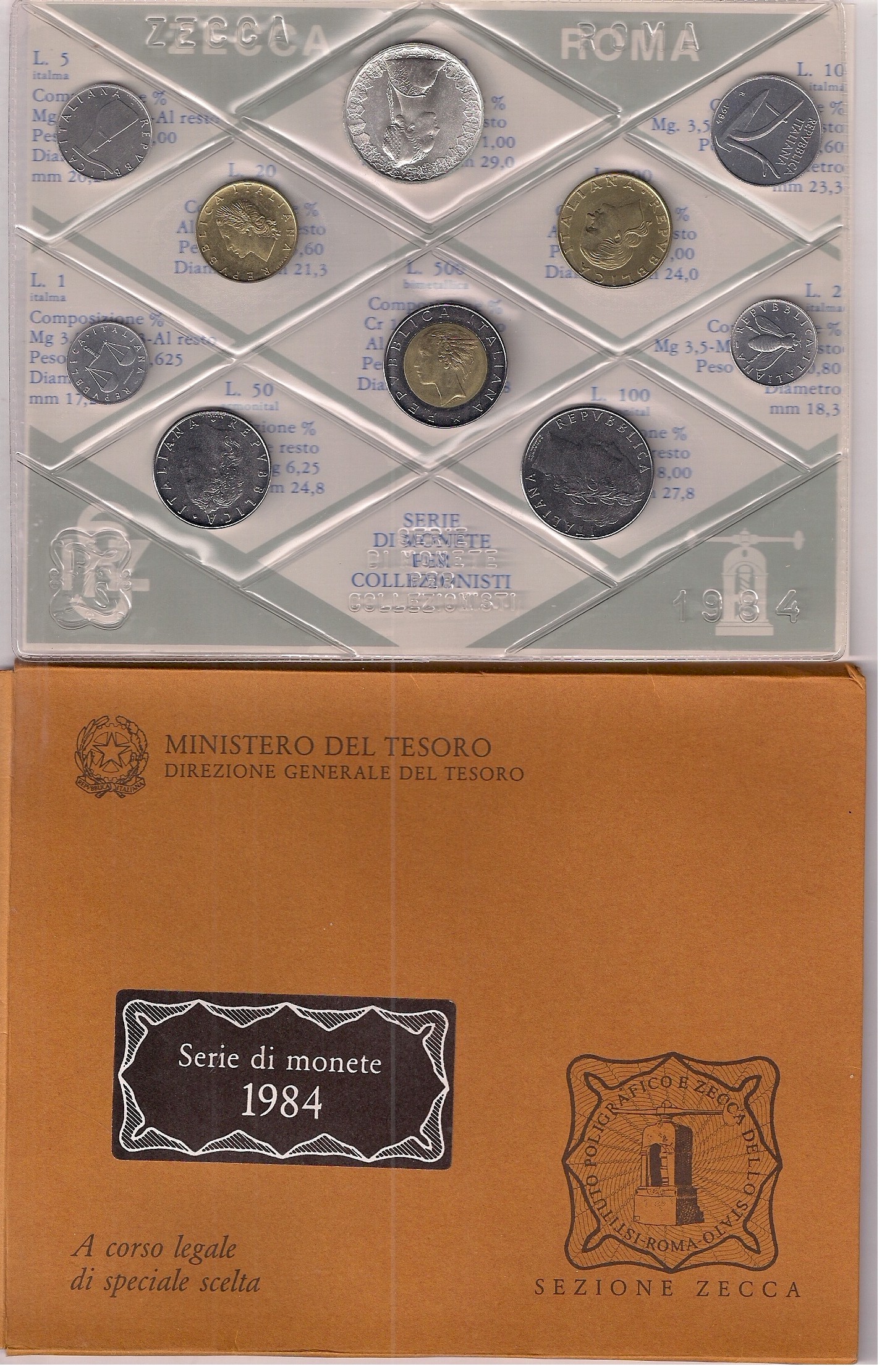 Serie completa di 10 monete confezionate dalla Zecca Italiana - lotto di 5 serie