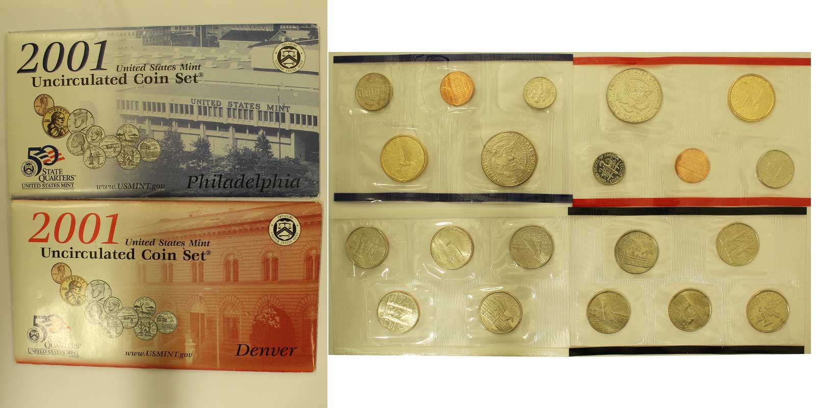 Serie di 20 monete fior di conio in confezioni originali - zecche di Denver e Philadelphia