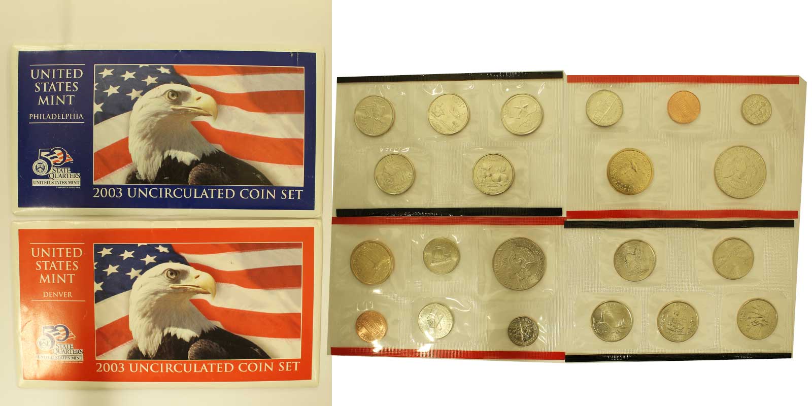 Serie di 21 monete fior di conio in confezioni originali - zecche di Denver e Philadelphia